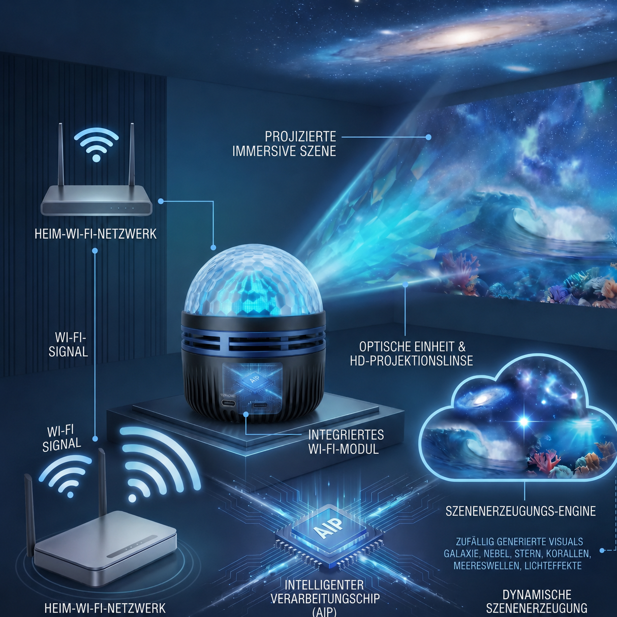🐬🥰SCNDR® 360° Intelligenter Holografischer Sternenhimmel‑Projektor (HD Smart Dynamic 5D)